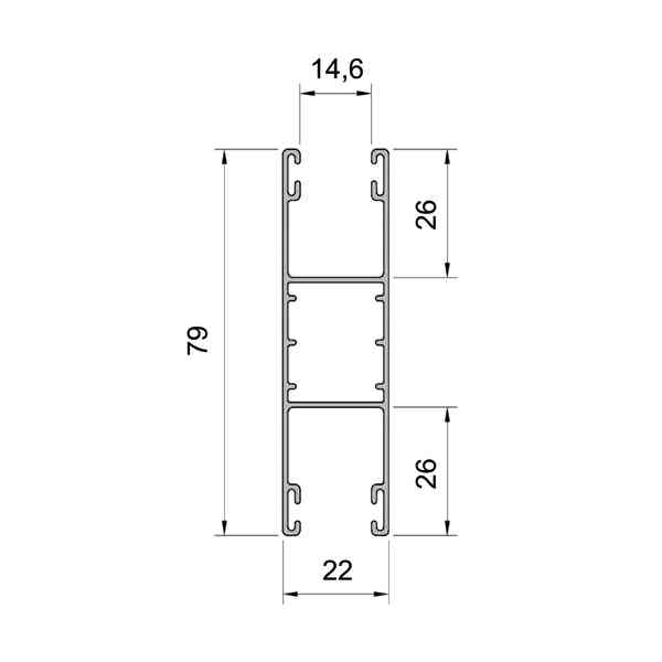 Hliníkový profil pro venkovní rolety SECTOR na Slezsku, rozměry 79x22 mm.
